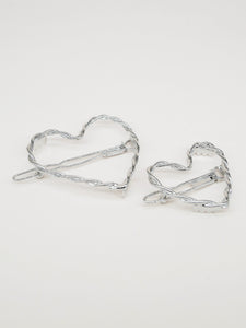 Barrette torsadée coeur - Valentine argentée (5 cm)