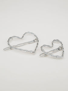 Barrette torsadée coeur - Little Valentine argentée (3,5 cm)