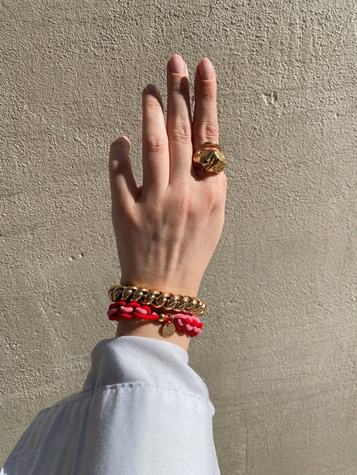 Bichou bracelet - Tissé rose & rouge