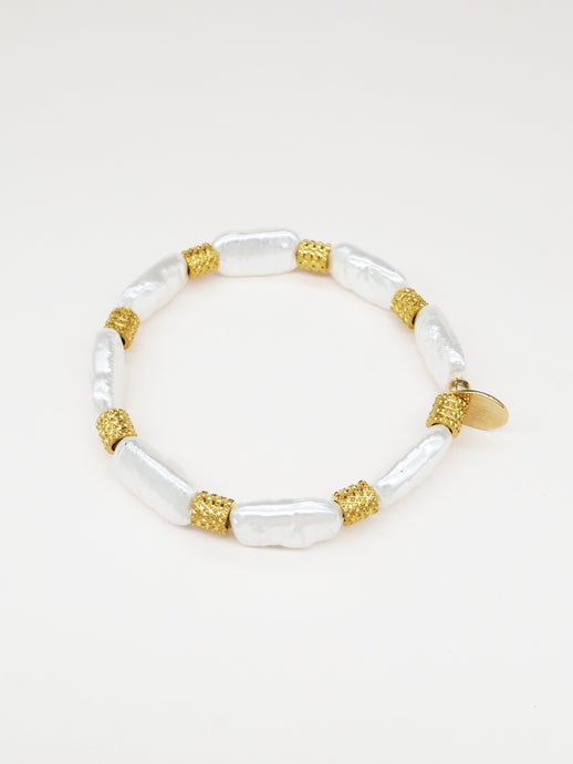 Bichou bracelet - Ovales nacrés et perles dorées