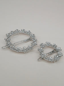 Barrette ronde fleurs - Little Olivia argentée (3,5 cm)