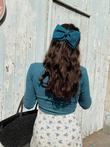 Barrette noeud broderie noire