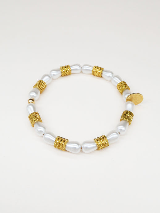 Bichou bracelet - Gouttes nacrées et perles dorées