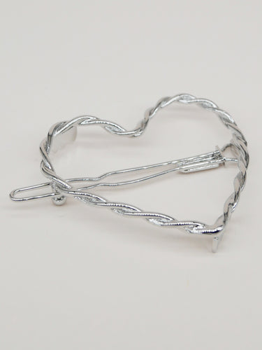 Barrette torsadée coeur - Valentine argentée (5 cm)