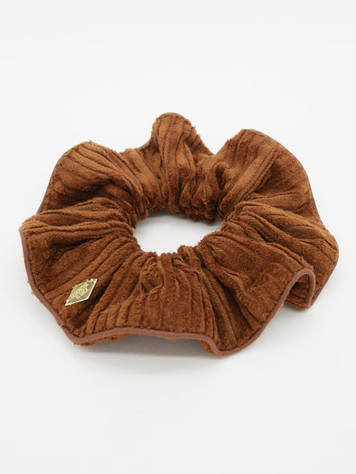 Chouchou en velours côtelé marron