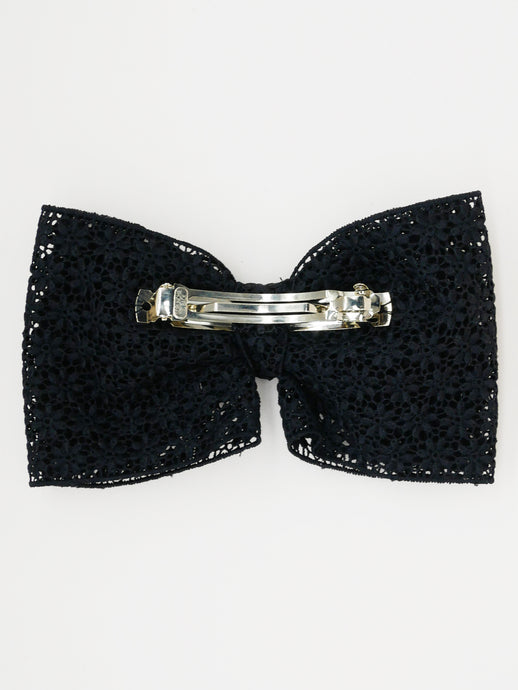 Barrette noeud broderie noire