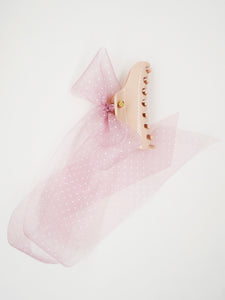 Pince beige rosé avec noeud en plumetis d'organza - Rosa 9 cm