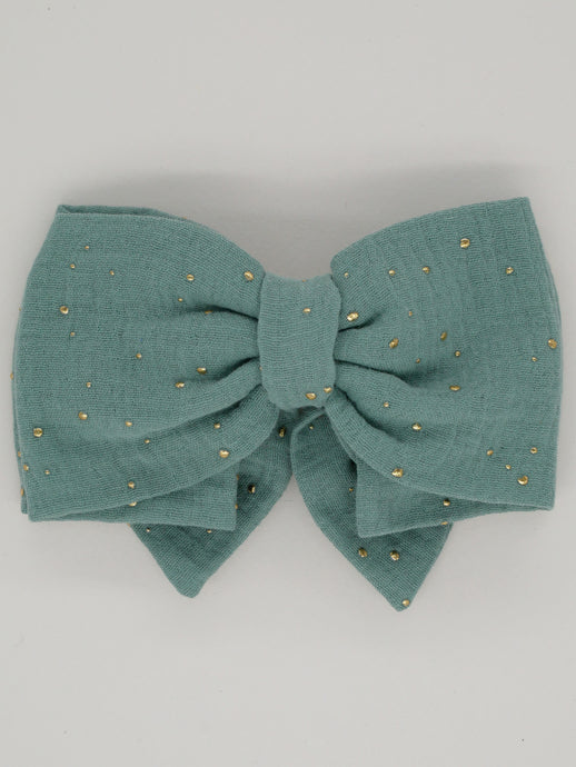 Camille hair bow - Water green and gold