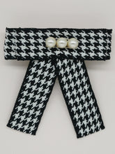 Barrette noeud Katioucha - pied de poule noir et blanc