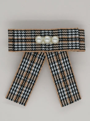 Barrette noeud Katioucha - Tartan beige